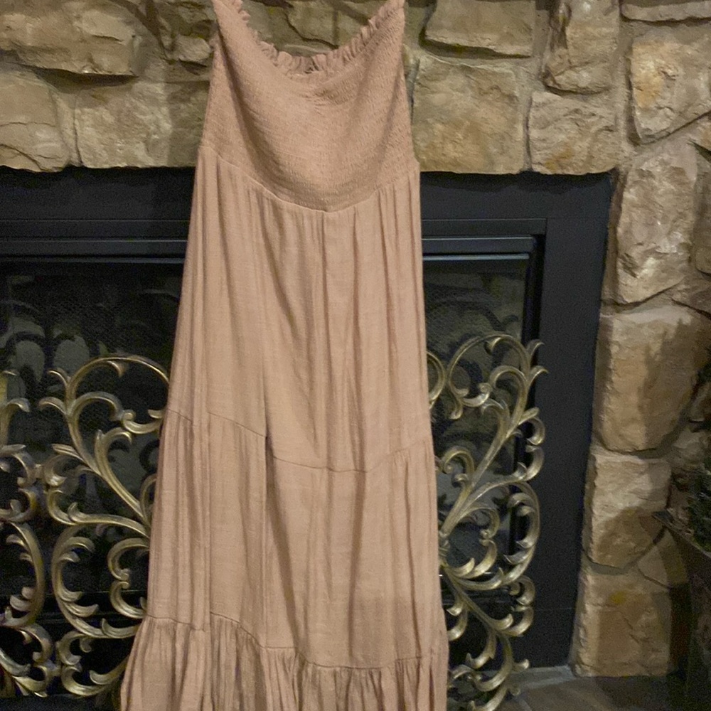 Stitch and feather bohemian tan maxi dress